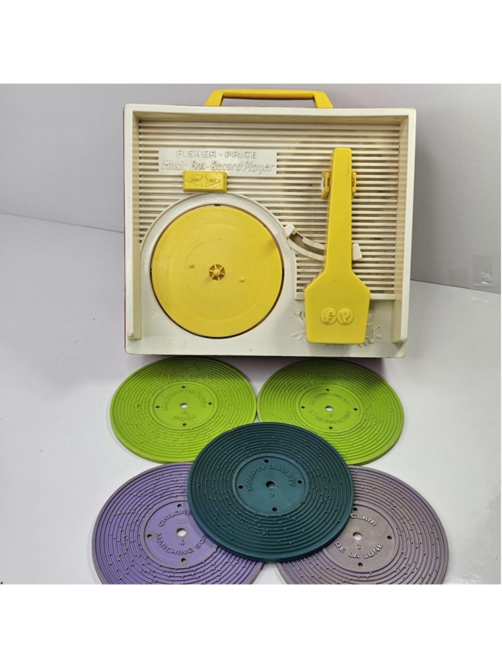 Vintage 1971 Fisher Price Music Box Record Player Model 995 w/ 5 Records Works